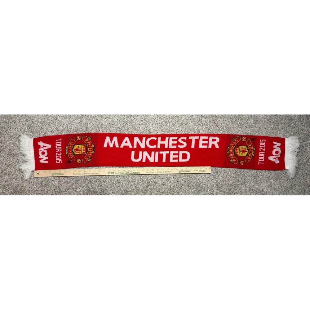 Manchester United Scarf Tour 2015 Red One Size Soccer Football Fan Gear Aon Logo